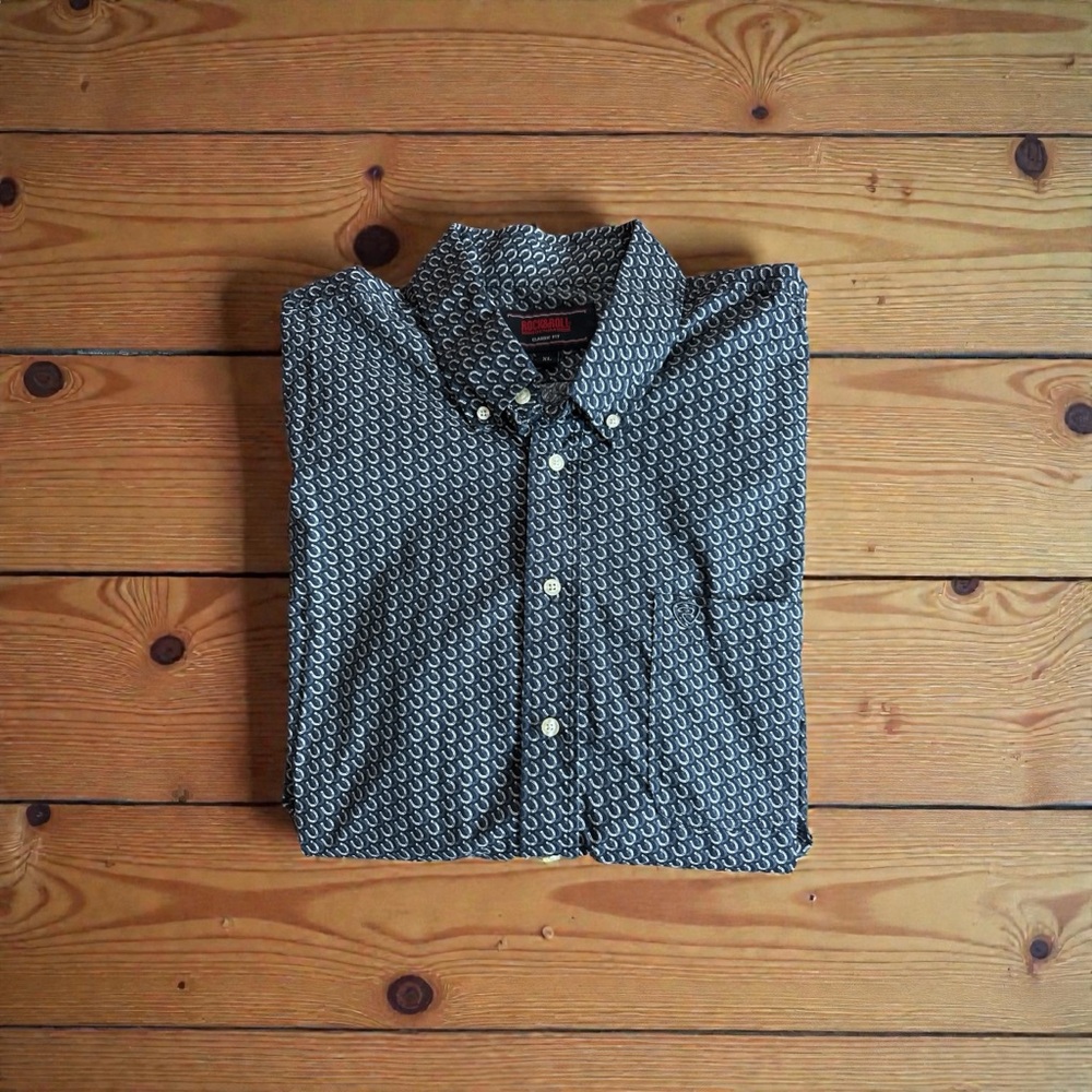 Rock & Roll Denim XL Men’s Western Dress Shirt Horseshoes Short Slv